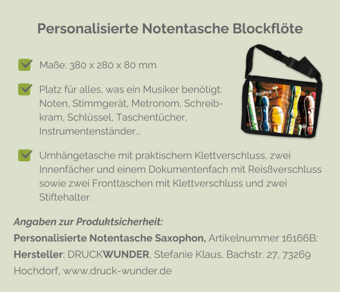 Personalisierte Notentasche Blockflöte