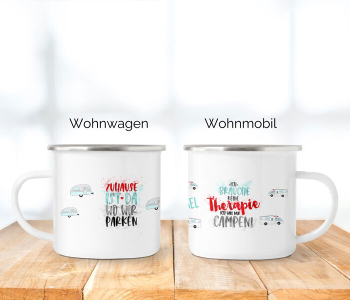 Emaille Tasse Wohnwagen oder Wohnmobil