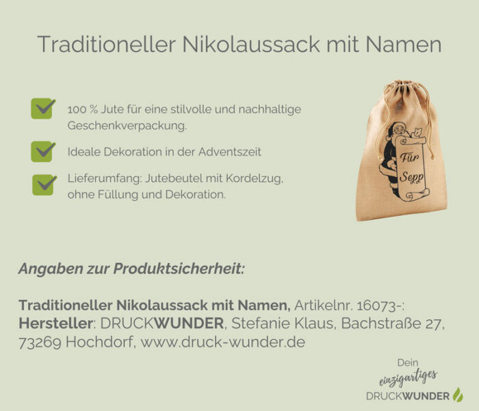 Nikolaussack mit Namen: Hinweise