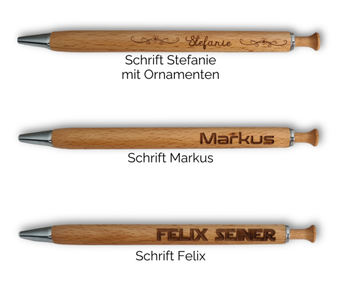 Kugelschreiber aus Buchenholz mit Gravur