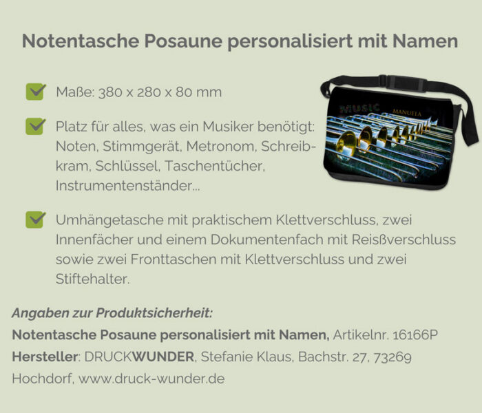 Notentasche Posaune mit Namen