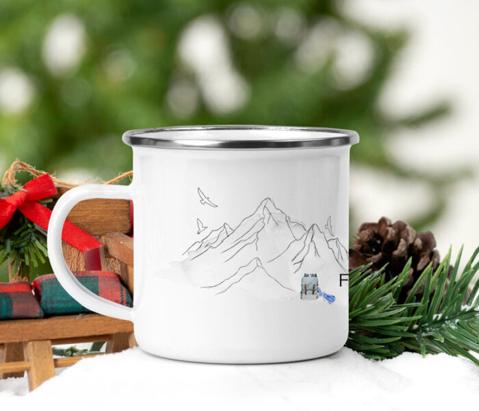 Emaille Tasse Der Berg ruft als Weihnachtsgeschenk