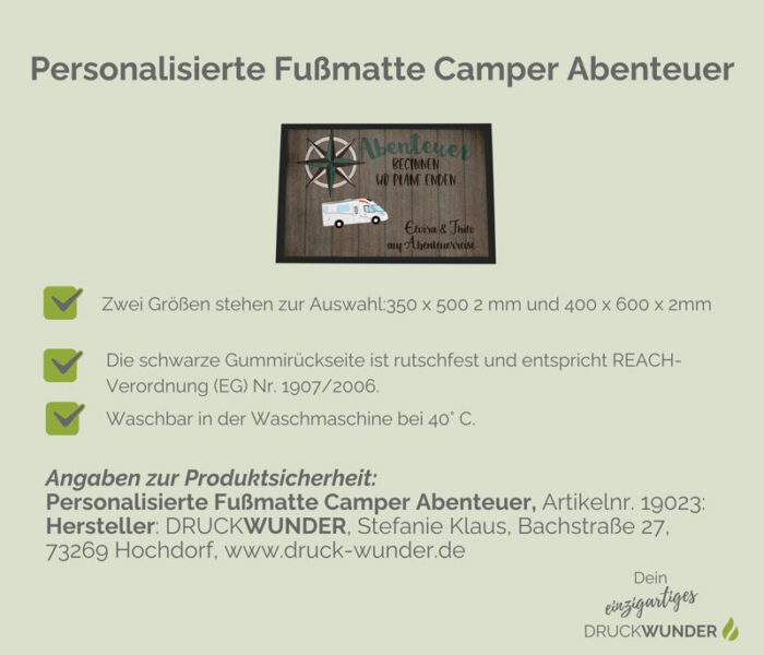 Personalisierte Fußmatte Camper Abenteuer: HInweise