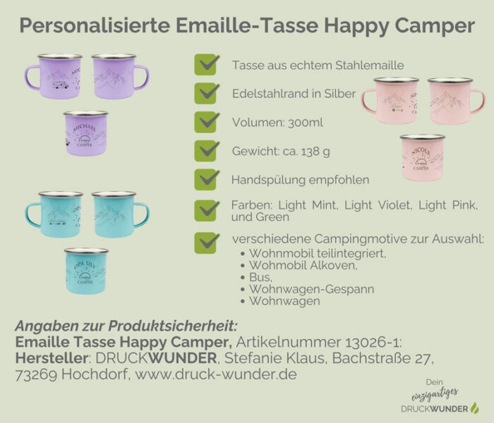 Emaille Tasse Happy Camper: Hinweise