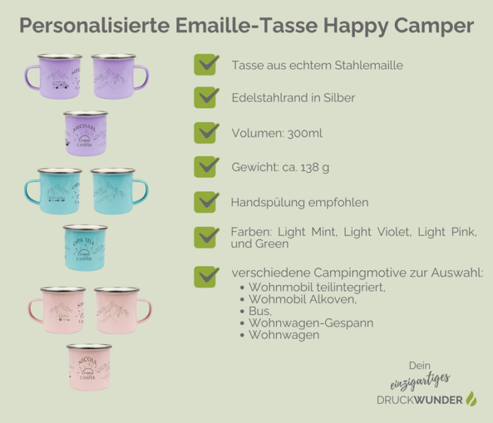 Emaille-Tasse Happy Camper Hinweise