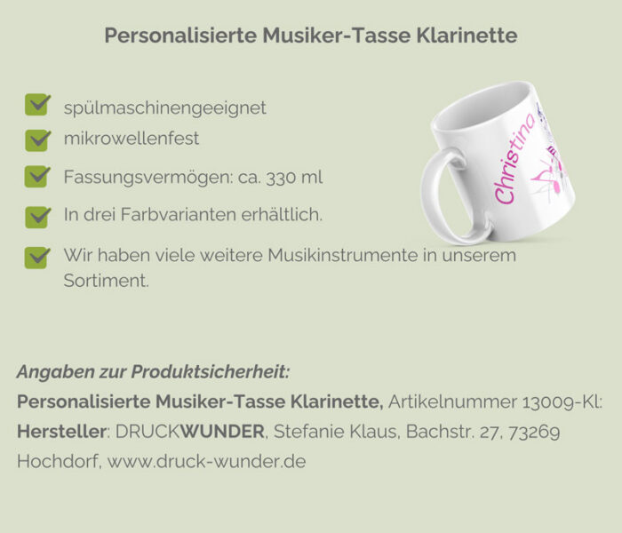 Tasse Klarinette mit Namen