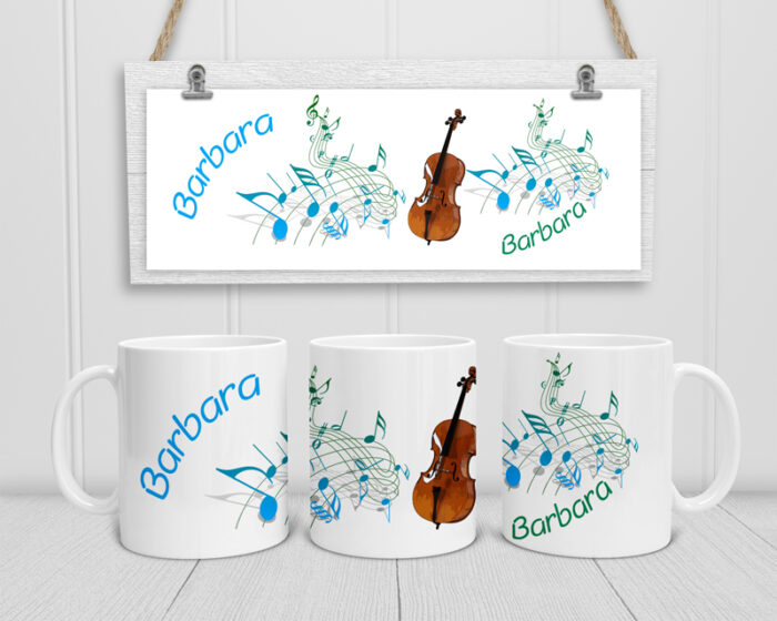 Tasse Cello mit Noten und Namen