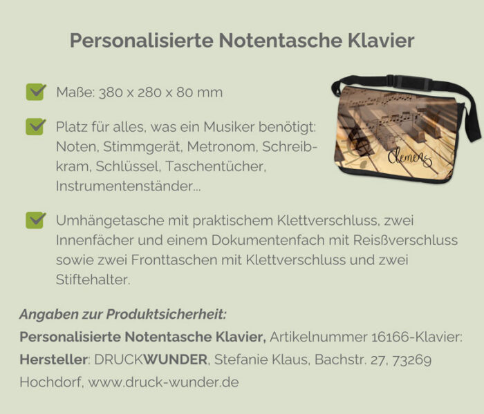 Notentasche Klavier mit Namen