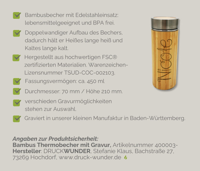 Personalisierter Bambus Thermobecher mit Gravur