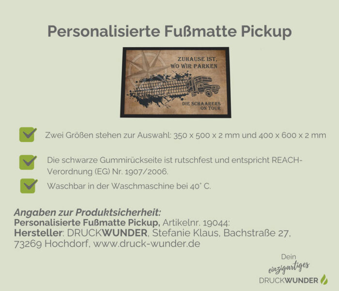 Personalisierte Fußmatte Pickup: Hinweise