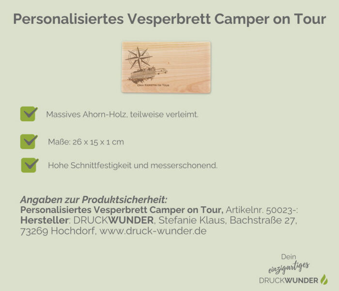 Personalisiertes Vesperbrett Camper on Tour: Hinweise