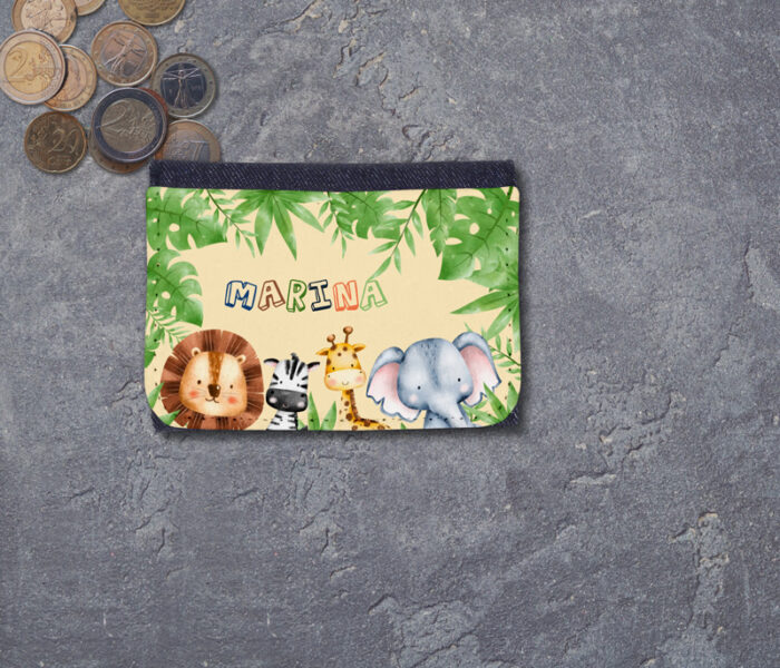 Personalisierter Geldbeutel Dschungel mit Geldmünzen