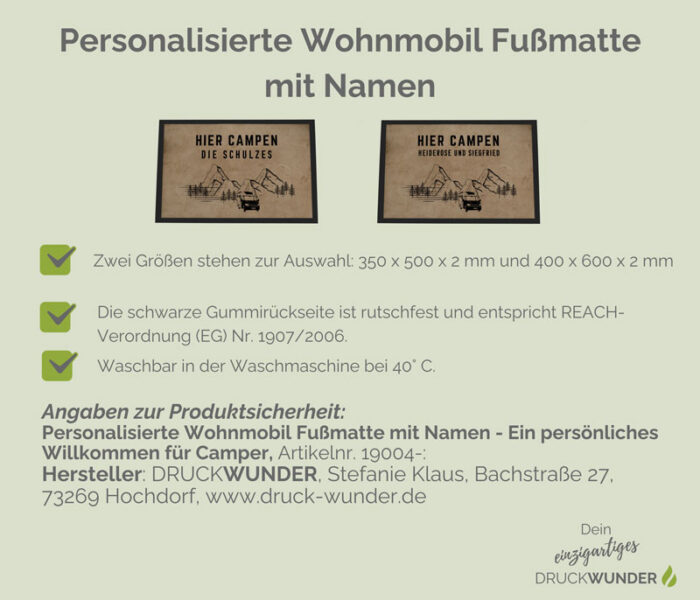 Personalisierte Wohnmobil Fußmatte mit Namen: Hinweise