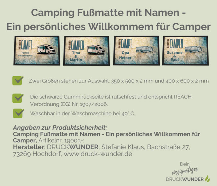 Camping Fußmatte mit Namen: Hinweise