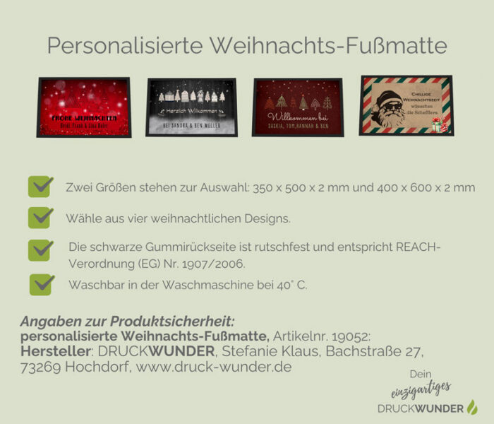 personalisierte Weihnachts-Fußmatte: Hinweise